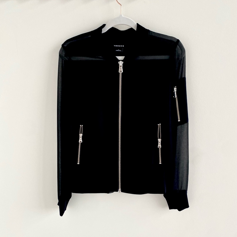 Black Sheer Chiffon Bomber Jacket - S
